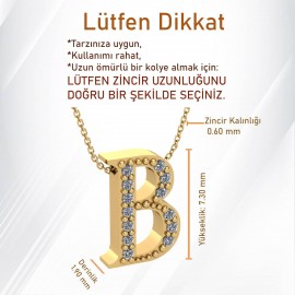 B Harfli Altın Taşlı Kolye TD80