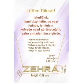 Zehra İsimli Taşlı Altın Kolye TD330 