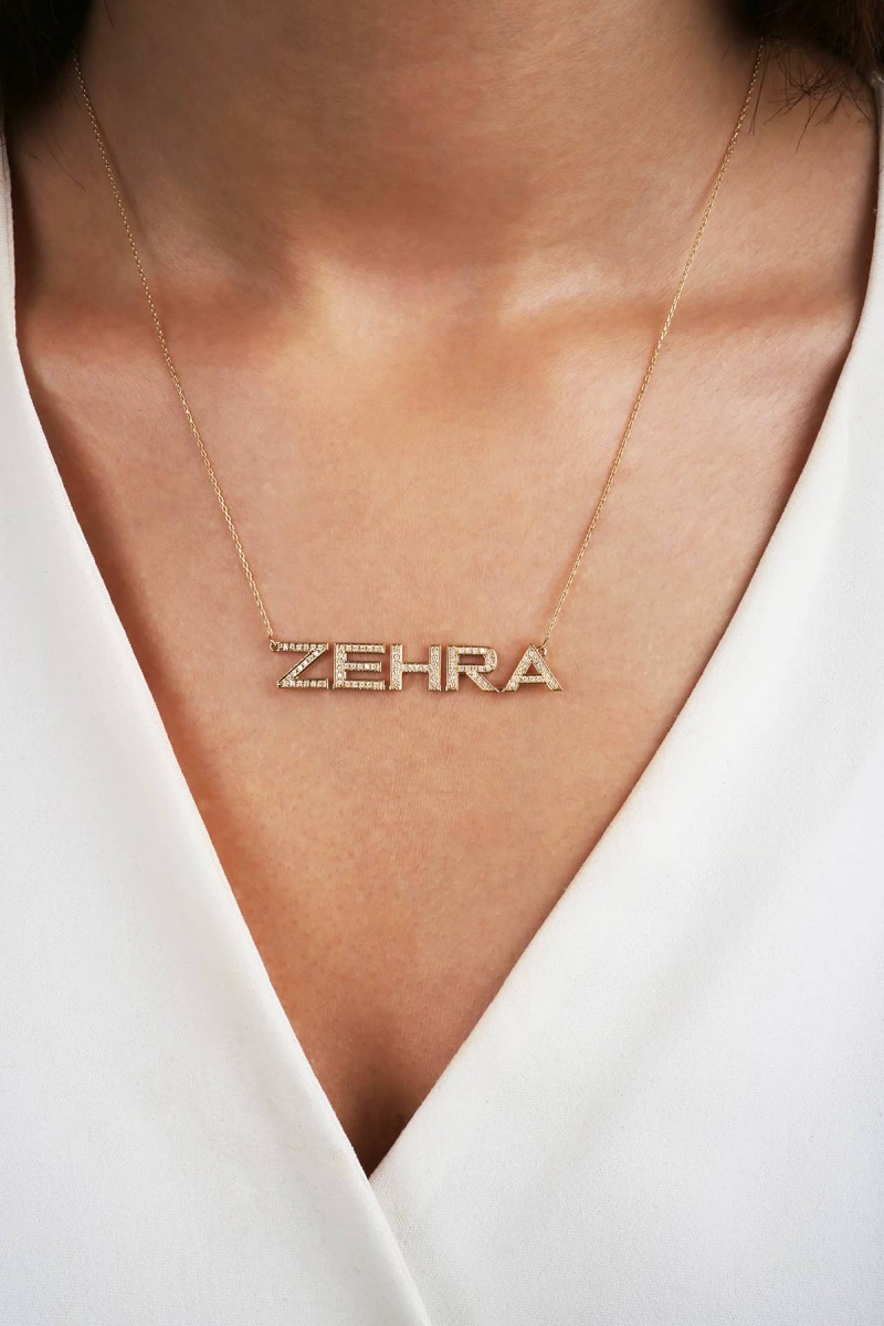 Zehra İsimli Taşlı Altın Kolye TD330 